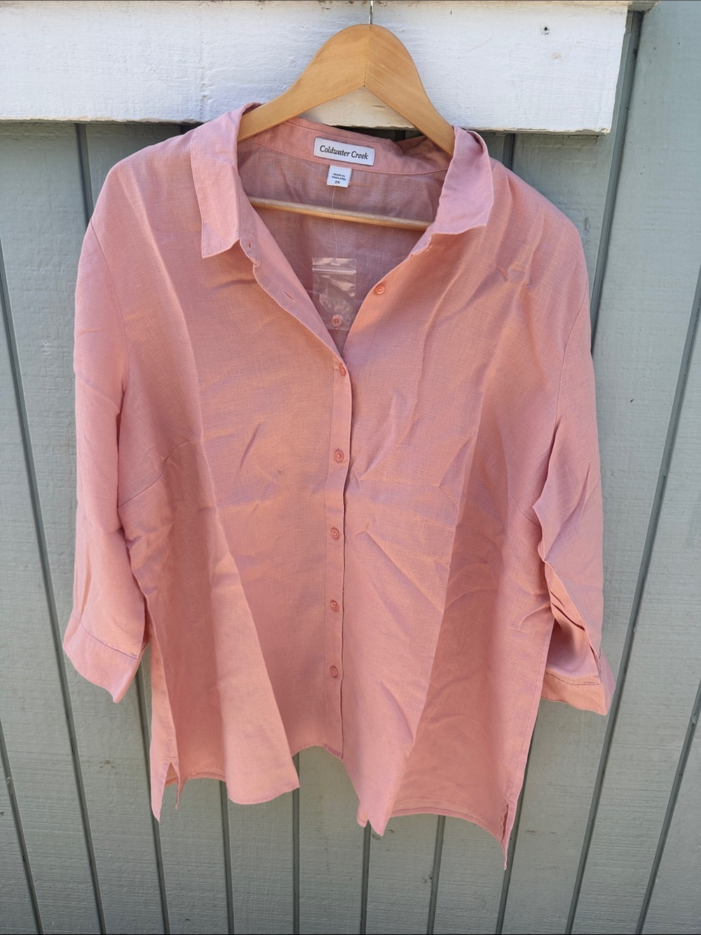 Coldwater Creek Soft Rose linen Button-Front Blouse